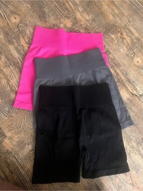 Seamless Ribbed Biker Shorts Trio — Hot Pink, Gray, Black